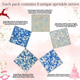 Confect Christmas Sprinkles | Christmas Sprinkles - Blue White & Gold Pearls Sparkling sugar I Christmas Tree Stocking & Snowflakes s for Dessert Decorating