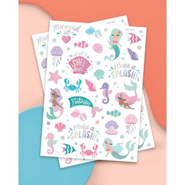 xo, Fetti Tatuajes temporales de criatura submarina – Estilos de brillantina | Suministros de fiesta de cumpleaños de animales del océano, tiburón, delfín, cangrejo, peces, artes y manualidades