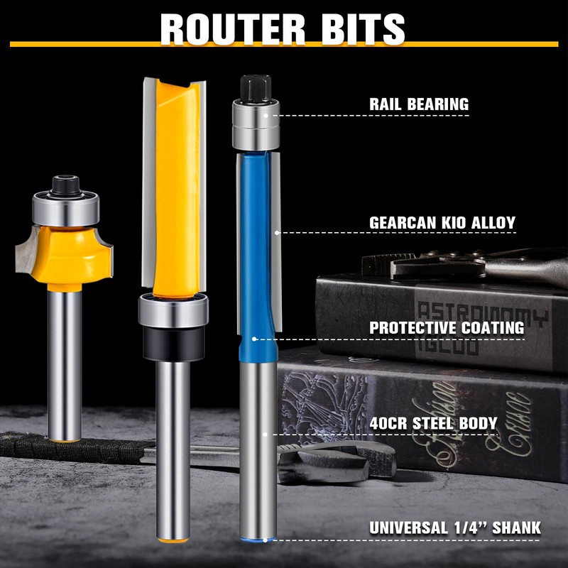 12 Pcs Router Bits Including 4 Flush 4 Roundover 4