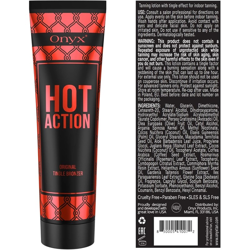 Onyx HOT ACTION Original Tingle Bronzer Bottle, Tanning Lotion with