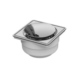 Fleximatic Coladera Universal Cuadrada Push, 2248, Acero Inoxidable, ABS, Resina Acetal, Silicón, Blanco, Espejo (Glossy), 2, 3, 4 Pulgadas