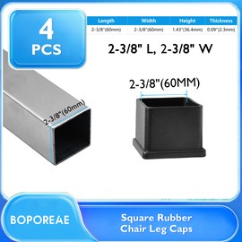 BOPOREAE 4 Pcs 2-3/8" x 2-3/8" Square Rubber Chair Leg Caps, PVC Table Leg Covers, Flexible & Anti-Slip Furniture Leg End Caps, Chair Leg Floor Protectors for Bar Stool Leg Patio Indoor, Black