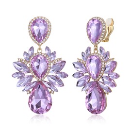 EVER FAITH Crystal Clip On Earrings Wedding Rhinestone Dangle Vintage Style Teardrop Cut Marquise Statement Chandelier Clip On Earrings for Women Bridal Party Clear Silver Tone, Crystal