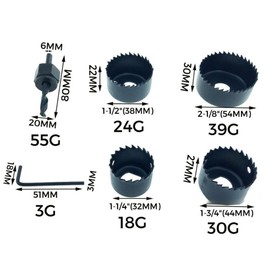 6PCS Hole Saw Kit 1-1/4" to 2-1/8"(32-54mm) Hole Saw Set with Mandrels and Hex Key for Soft Wood, PVC Board, Plywood