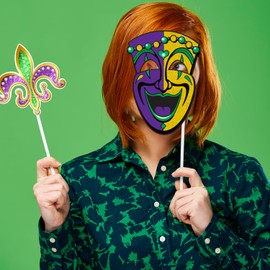 Mardi Gras Decorations Photo Booth Props, Mardi Gras Decor Carnival Photobooth, Props Purple, Green, and Gold Decorations for New Orleans, Fat Tuesday, and Masquerade Party Decoration
