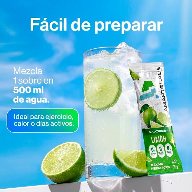 AMARTE LABS Electrolitos en Polvo Sin Azúcar, 5 Sabores, 30