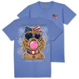 Simply Southern Sweet Land of Liberty - Golden Doodle - Dog - USA Flag - Fireworks - Patriotic - Youth T-Shirt (US, Alpha, Large, Regular, Youth, Wave Blue)