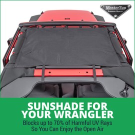 MasterTop Freedom Mesh Bimini Top, Black| Fits 2007-2018 Jeep JK Wrangler 2 Door Models| No Need to Remove top When Putting Hard top Back on|14201301