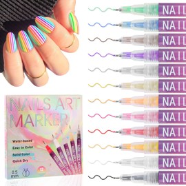 12 Colors 3D Nail Art Pens, Fine Tips 0.5 MM Nail Polish Pens Quick-Drying EBANKU Acrylic Nail Paint Point Dotting Liner Pen Tools for Home & Salon Manicure DIY