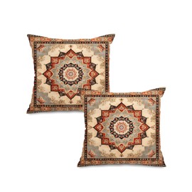 AMZIJURI Persian Carpet Pattern Boho Throw Pillow Covers 18x18, Set of 2 – Double Sided Soft Velvet Mandala Elegance Floral Accent Cushion Covers for Sofa, Couch, Living Room Outdoor Décor (Red Black)