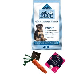 ILC Buy Baby Blue Puppy Food Bundle, Includes 01 Bag(4 LB) Baby Blue Healthy Growth Formula with Chicken and Brown Rice,01 Carrot Dog Toys and 01 Booklet About Pet Nutrition.