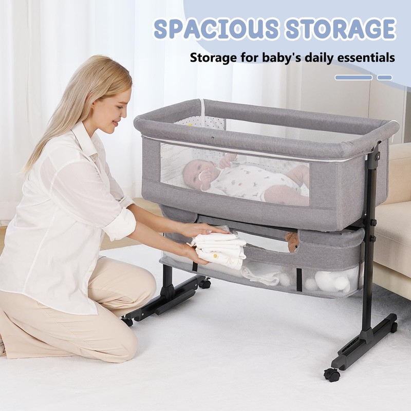 Semphis Baby Bassinet, 3 in 1 Bassinets Bedside Sleeper, Adjustable