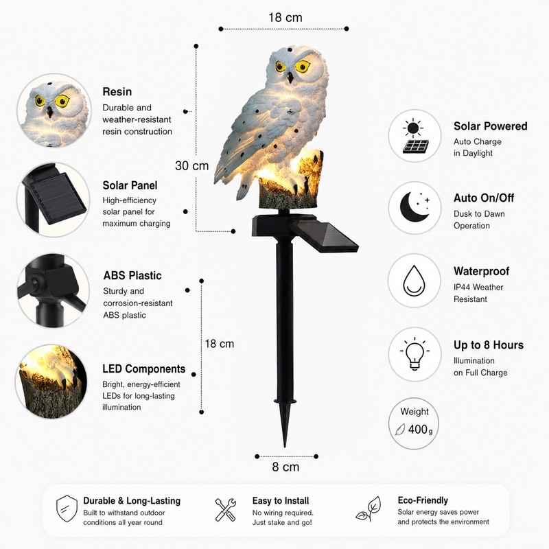 Solar Owl Garden Light for Outdoor Decor – Waterproof LED