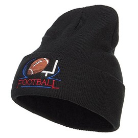 e4Hats.com Football Logo Embroidered Long Beanie - Black OSFM