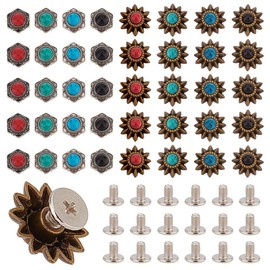 AHANDMAKER 40 Sets 8 Style Coin Screw Rivets Decorative Buckle Sunflower Shape Castings Screw Back Button for Leather Screw Back Manual DIY Decoration