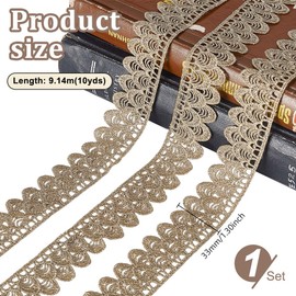 AHANDMAKER 10 Yards Gold Lace Trim Floral Polyester Ribbon 33 mm Wide Metallic Venice Lace Trim for Wedding Dress Decoration Gift Applique DIY Sewing Craft
