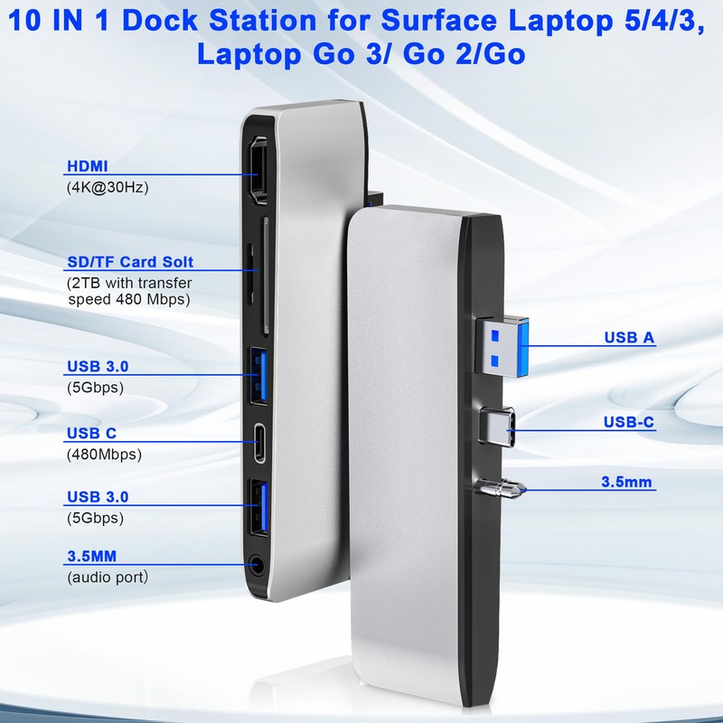Surface Laptop 5/4/3 Hub Docking Station, Surface Laptop Accesorios (4K@30HZ