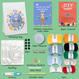 Crochet Kit for Beginners, Complete 4 PCS Cute Animals Crochet Kits for Adults with Step-by-Step Instructions and Video Tutorials - Best Knitting Birthday Gift (4P, Cute Animals)