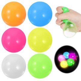 Sticky Balls Ceiling Glow in The Dark, 6 Pcs Night Stress Balls Fluorescent Sticky Wall Balls, Luminous Balls Jumping Fun Decompression Fidget Toy for Kids and Adults Anxiety Pressure