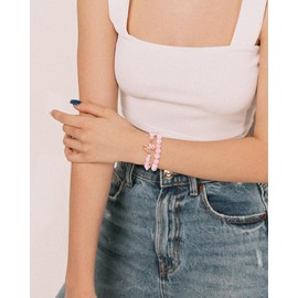 REHANDLE 2Pcs Rose Quartz Bracelet Pink Bracelets for Women Butterfly Bracelet Pink Quartz Charm Healing Crystal Bracelet for Women Pink Beaded Bracelet Pink Stone Bracelets for Women