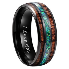 TUTISS 8mm Rose Gold Tungsten Rings for Men Women Engagement Wedding Bands Koa Wood Genuine Green Opal Inlay I Love You Engraved Comfort Fit Size 12.5