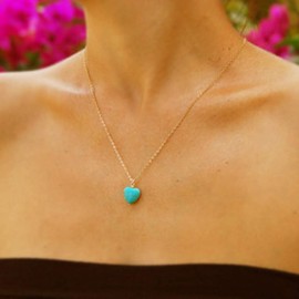 Yienate Boho Necklace Vintage Heart Shape Turquoise Pendant Fashion Jewelry for Women and Girls (Gold), Turquoise, Turquoise