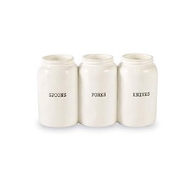 Farmhouse Ceramic Triple Utensil Holder