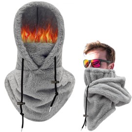 LINSOCLE Plush Balaclava Hat Winter Scarf Hat Balaclava for Men and Women, Thermal Ski Mask Fleece Balaclava Hood Scarf with Motorcycle Mask for Cycling Ski Windproof Neck Warmer, gray