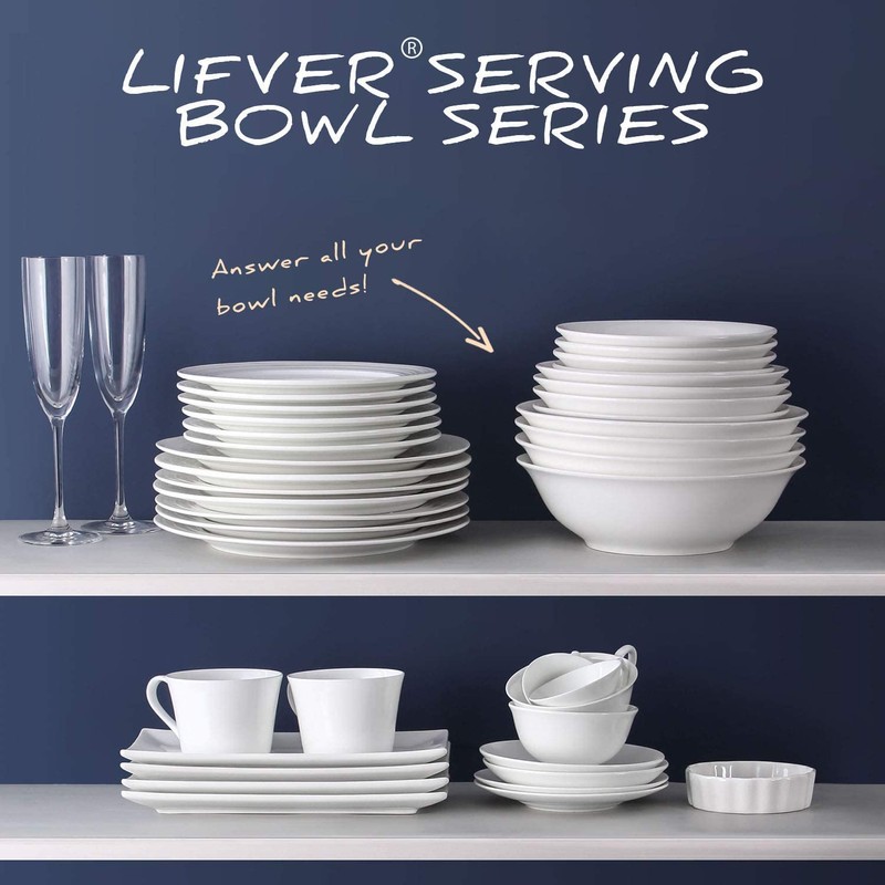 LIFVER 48 oz White Ceramic Bowls, Set of 4, Large