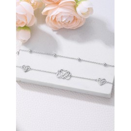 WINNICACA Heart Celtic Knot Anklet 925 Sterling Silver Adjustable Foot Double Layered Chain Anklet Bracelets Celtic Jewelry for Women Christmas Birthday Gifts