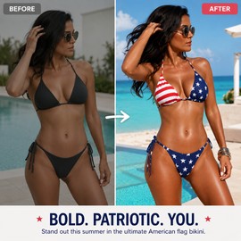 American Flag Bikini Set for Women – Halter Tie Two-Piece Swimsuit for Beach Vacations & 4th of July