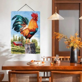 EMISTEM Latch Hook Kits for Adults, Punch Needle Kit for Door Mat, DIY Large Size Tapestry, Crafts Arts Rug for Home Decoration Festival Gift (23.6" X 15.8" Big Cock)