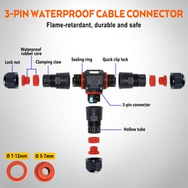 BOSYTRO Pack of 8 Cable Connectors IP68, 3-Pin Waterproof Cable Connectors, Underground Cable Connectors, Waterproof, Quick Connection, T-shaped Connection Sleeve, Earth Cable, for Diameter 3-12 mm