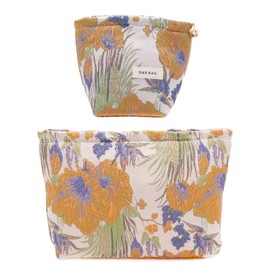 getgto 2 Pcs Makeup Bags, Large Cosmetic Bag Travel Toiletry Bag Organizer for Women, Embroidery Craft, Floral Makeup Bag Small Cosmetic Pouch Purse with Zipper, Gifts for Girls Teen, Vintage flower