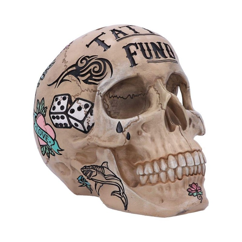 Nemesis Now Natural Bone Coloured Traditional, Tribal Tattoo Fund Skull,