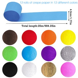 Crepe Paper Rolls Streamers 25M x 4.5cm for Birthday Daily Parties Wedding Festival Decor Thanksgiving Christmas Crafts 12 Colours