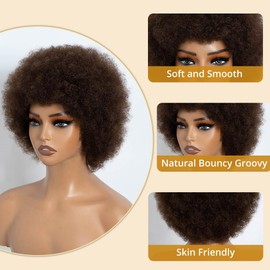 JOEDIR HAIR 70s Afro Wig Unisex Human Hair Wigs Afro Kinky Bulk Wig Bomb Fluffy Puff Bouncy Curl 10 Inches 180% Density (4)