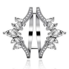 Uloveido Womens Platin plattiert Marquise Cut White Zirkonia Guard Enhancer für birnenförmige CZ Solitaire Breite Eheringe Verlobungsring mit Geschenkbox (Größe 52) Y445