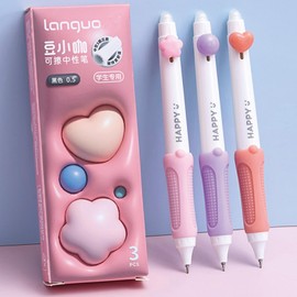 MOZXIRZ 3 Pcs Erasable Gel Ink Pens Cute Retractable Pens Anti-slip Grip Pens 0.5mm Fine Point Pen Black Ink Writing Pens Office School Pens for Kids Women Girls Boys Pens (Pink-Black Ink)