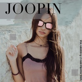 Joopin Trendy Square Sunglasses Vintage Shades for Men Women Classic Designer Sun Glasses Polarized UV400 (Black + Pink)
