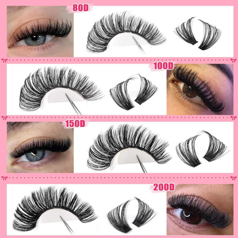 Goddvenus Eyelashes Cluster Lashes 14-20mm Thick Fluffy Individual Eyelashes 80D-200D