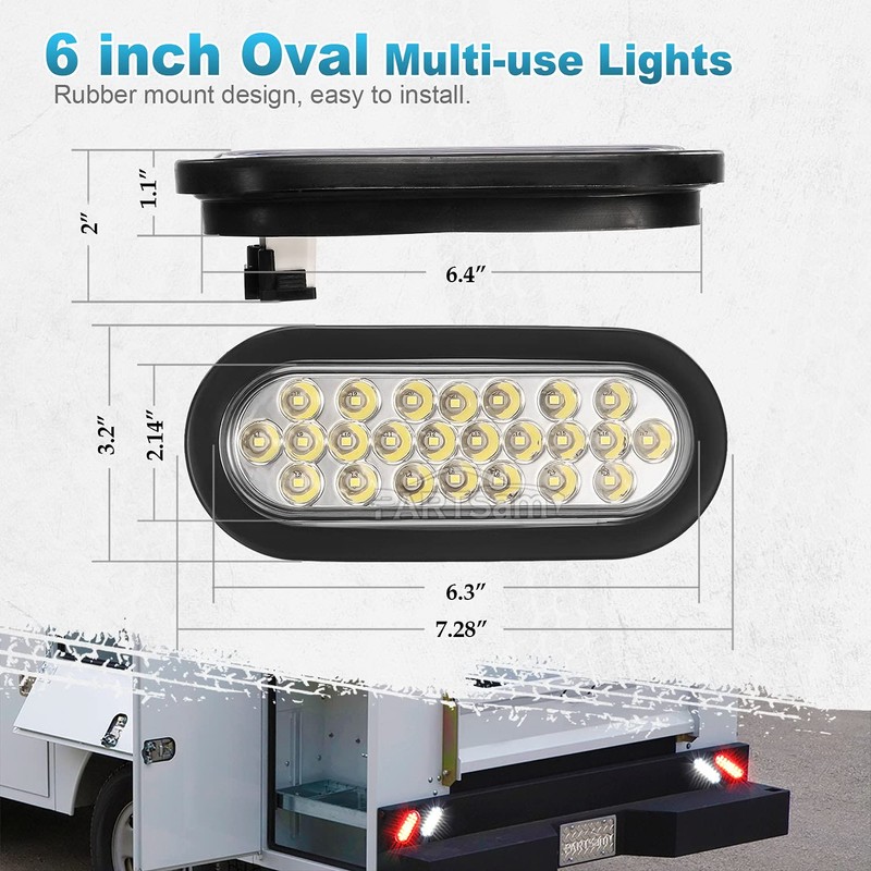 Partsam 2xRed + 2xWhite 6" 24 LED Oval Stop Turn