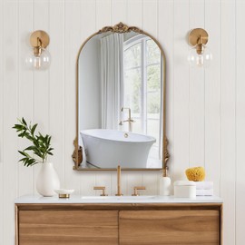 GA Home Carved Arched Wall Mirror, 20" x 30" Antique Gold Bathroom Mirror, Ornate Baroque Decorative Mirror for Living Room, Fireplace, Bedroom, Entryway