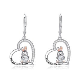 Bunny Earrings for Women Easter Heart Moonstone Bunny Earrings Eggs Dangle Drop Sterling Silver Animal Bunny Rabbit Holiday Easter Jewelry Gifts