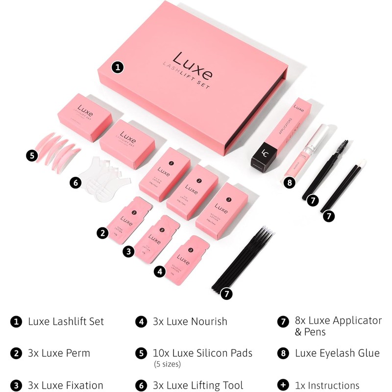 Luxe Cosmetics-Kit de levantamiento de pestañas-Nueva versión con almohadillas para