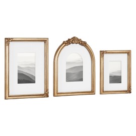 Kate and Laurel Arendahl Three-Piece Picture Frame Set, Antique Gold, Set of 3, Varying Sizes, Vintage Rectangle and Arched Photo Frame Set for Use as Gallery Wall Frames