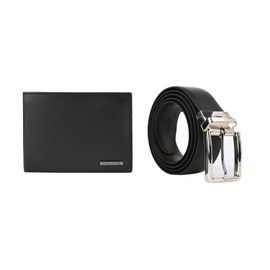 Police Mens Gift Box - Reversible Genuine Leather Wallet & Belt - Black with Dog Tag, Black Belt and Dark Brown - 125cm