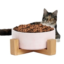 Plato para Perro y Gato de Cerámica Marmolizada con Base de Estabilizadora (Rosa 1)