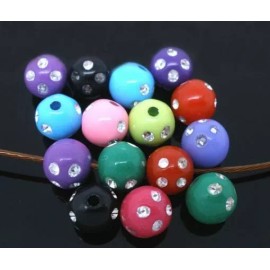 Unbranded 100 pcs Plastic Rhinestone Round Gumball Bubble Gum Beads, 8mm – Assorted Colors