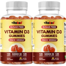 Vitamatic 2 Pack Sugar Free Vitamin D3 50,000 IU Weekly Supplement 120 Vegetable Gummies